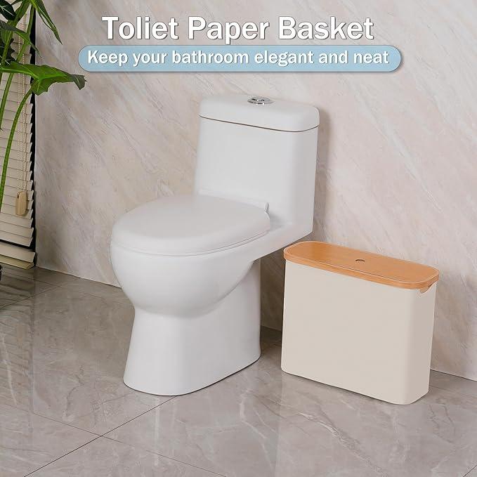 efluky Toilet Paper Basket, Toilet Paper Storage with Lid, Toilet Paper Organizer for Bathroom, Free Standing Toilet Paper Holder with Storage, Beige - ModernBath