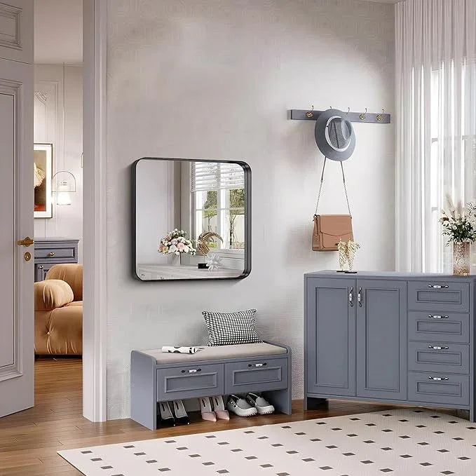 FORBATH 24x24 Inch Bathroom Mirror for Wall, Black Metal Framed Vanity Mirrors for Over Sink,Rounded-Corner Rectangle Mirror for Bedroom Living Room Kitchen Entryway Hallway, Anti-Rust - ModernBath