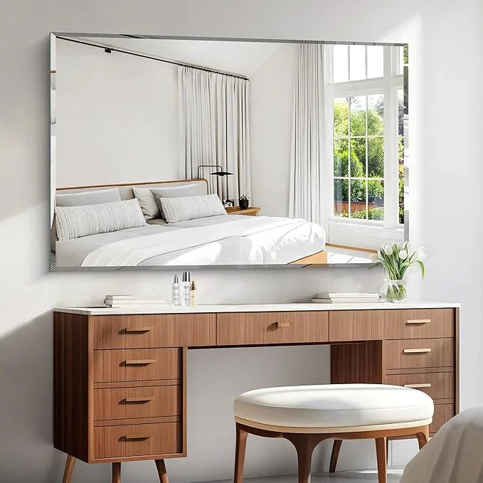 KOCUUY Beveled Mirror, 55x36 Inch Large Frameless Bathroom Mirror for Over Sink, Upgraded Shatterproof Beveled Unframed Design Mirror for Bathroom, Bedroom, Hang Horizontal/Vertical - ModernBath