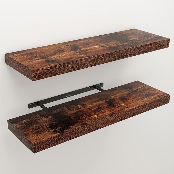 Floating Shelves for Wall, Wall Mounted Rustic Wood Shelves for Bathroom, Bedroom, Living Room, Kitchen, Hanging Shelf for Books/Storage/Room Decor (Brown, 30") - ModernBath