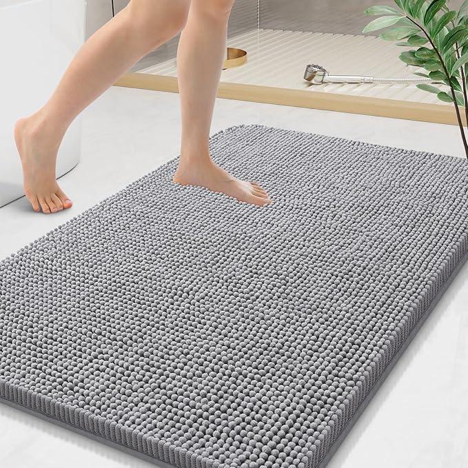 Arotive Bathroom Rugs 44x24, Extra Soft Absorbent Shaggy Chenille Bath Rugs, Machine Washable Rubber Backing Non-Slip Bath Mats for Bathroom Floor Tub and Shower, Home Decor Accessories, Grey - ModernBath