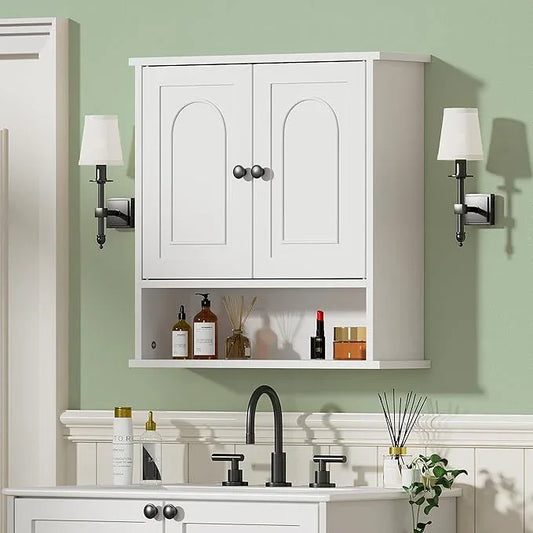 Bathroom Medicine Cabinet,2 Doors White Bathroom Wall Cabinet with Arched,Over Toilet Storage Cabinet for Laundry Room/Kitchen/Living Room,Surface Mount Medicine Cabinets 23x24 - ModernBath
