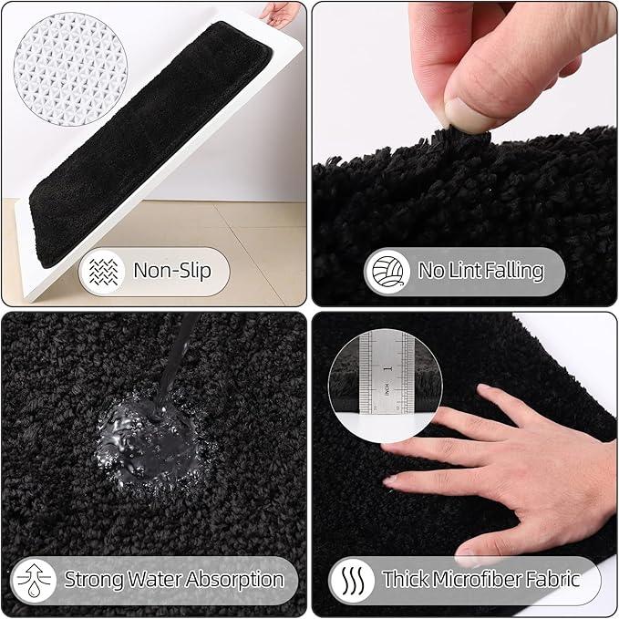 XLHOMO Bathroom Accessory Set–Bathroom Set with Shower Curtain and Rugs, No Slip Bathroom Rugs Super Absorbent, Black Ombre Water-Proof Shower Curtain with Hooks,Black Bathroom Sets Complete for Home - ModernBath