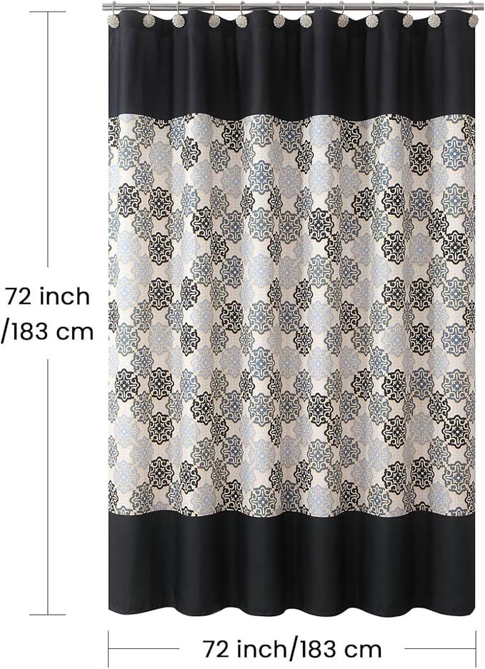 BESTRIPES Fabric Shower Curtain, Black Beige Grey Boho Medallion Print Shower Curtains for Bathroom, 72" W x 72" H - ModernBath