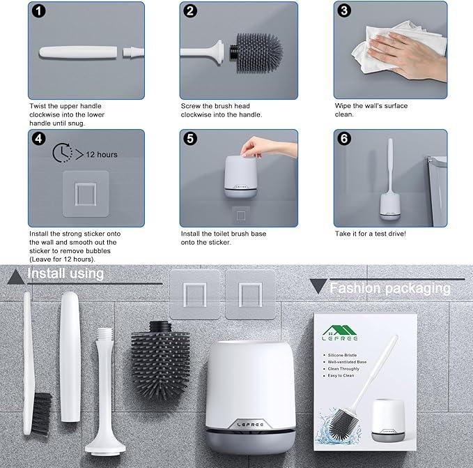 Lefree 2 Pack Silicone Toilet Brush Set with Ventilated Holder, Floor Standing & Wall Mounted Toilet Scrubber - ModernBath