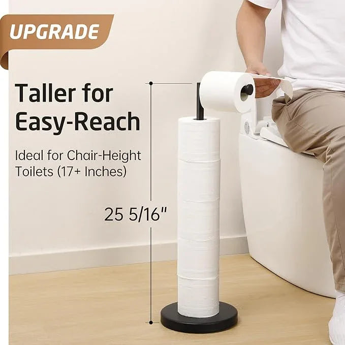 Extra High Toilet Paper Holder Stand with Weighted Base for 6 Rolls, KES 25" H Black Free Standing Toilet Paper Holder with Reverse, 18/8 Stainless Steel, BPH290B-BK - ModernBath