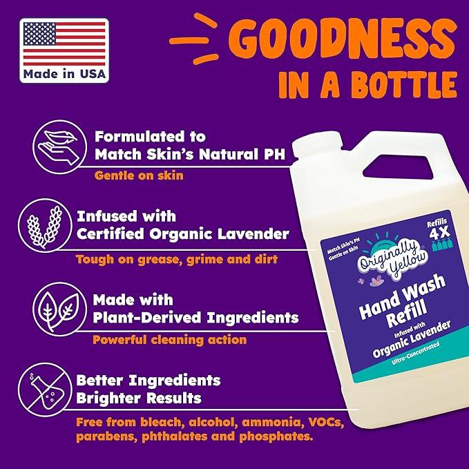 Originally Yellow Plant-Based Hand Soap All Natural Infused with Organic Lavender | Gentle Natural Hand Soap | Pet & Baby-Safe Soap (64 Fl Oz (1 Pack), Lavender) - ModernBath