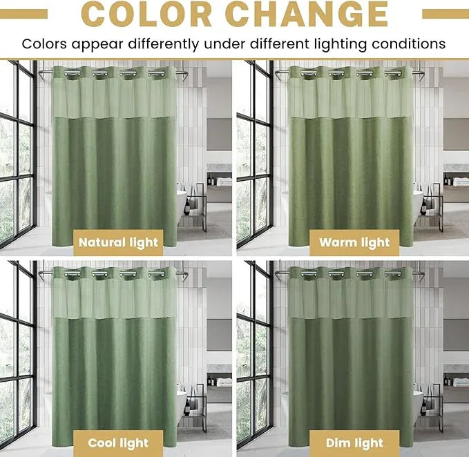 WONICY Small No Hook Shower Curtain with Snap in Liner, Polyester Textured Shower Curtain with Liner Set, Waterproof Washable Hotel Style Shower Curtains for Bathroom, 54Wx80H, Sage Green - ModernBath