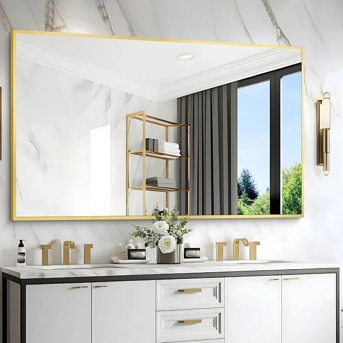 COFENY 36x55inch Bathroom Mirror, Gold Rectangle Mirror with Thin Metal Frame, Large Rectangular Wall Mirror for Bathroom, Living Room, Hair Salon, Big Farmhouse Mirror Hang Horizontal/Vertical - ModernBath