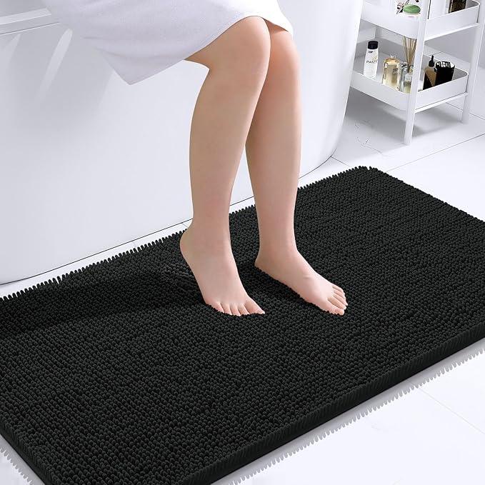 OLANLY Bathroom Rugs 44x24, Extra Soft Absorbent Chenille Bath Rugs, Rubber Backing Quick Dry, Machine Washable Bath Mats for Bathroom Floor, Tub and Shower, Home Decor Accessories, Black - ModernBath