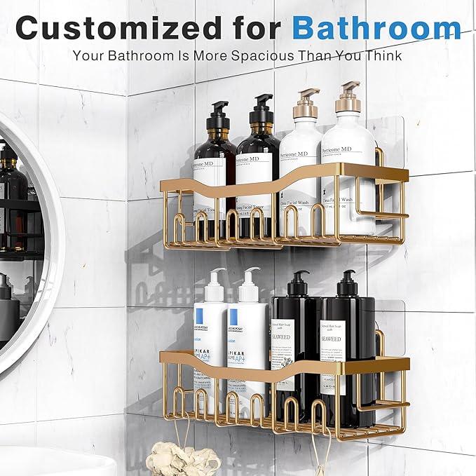 EUDELE Shower Caddy 2 Pack, Adhesive Organizer for Bathroom Storage, Home Decor & Kitchen, No Drilling, Rustproof Stainless Steel Shelf, Bathroom Decor Sets - ModernBath