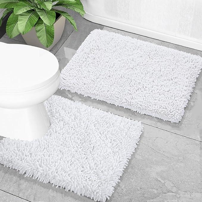 Yimobra Toilet Rugs U Shaped Washable, Extra Thick Soft Absorbent Chenille Contour Bathroom Rugs for Toilet 24x24 Inch, Quick Dry Non Slip Toilet Mat for Bath Floor, White - ModernBath