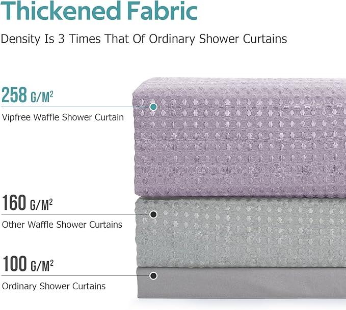 Vipfree 3 in 1 Shower Curtain Set, Waffle Shower Curtain and Liner Set with 12 Double Sided Shower Curtain Hooks, 258GSM Luxury Weighted Cloth Shower Curtains for Bathroom, 72 W x 72 H, Lavender - ModernBath