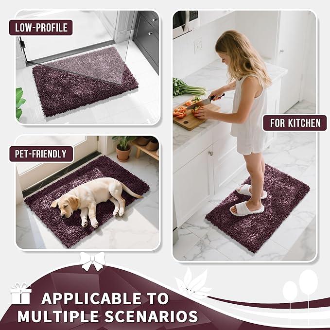 Yimobra Long Bathroom Rugs Runner 60x24 Inch, Extra Thick Soft Absorbent Chenille Bath Mat, Non Slip Machine Washable, Quick Dry Bath Rugs for Bathroom Floor, Tub and Shower, Purple Grey - ModernBath