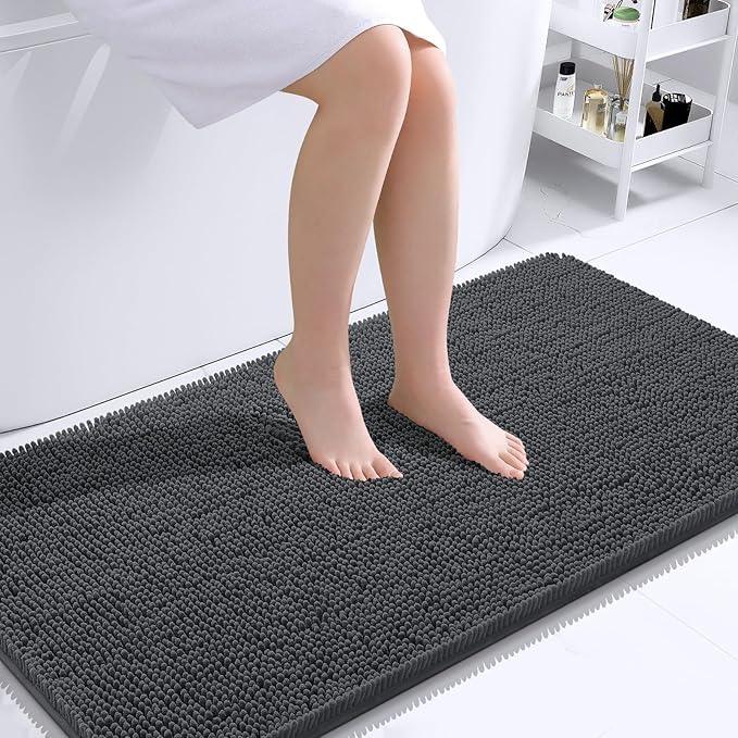 OLANLY Bathroom Rugs 44x24, Extra Soft Absorbent Chenille Bath Rugs, Rubber Backing Quick Dry, Machine Washable Bath Mats for Bathroom Floor, Tub and Shower, Home Decor Accessories, Dark Grey - ModernBath