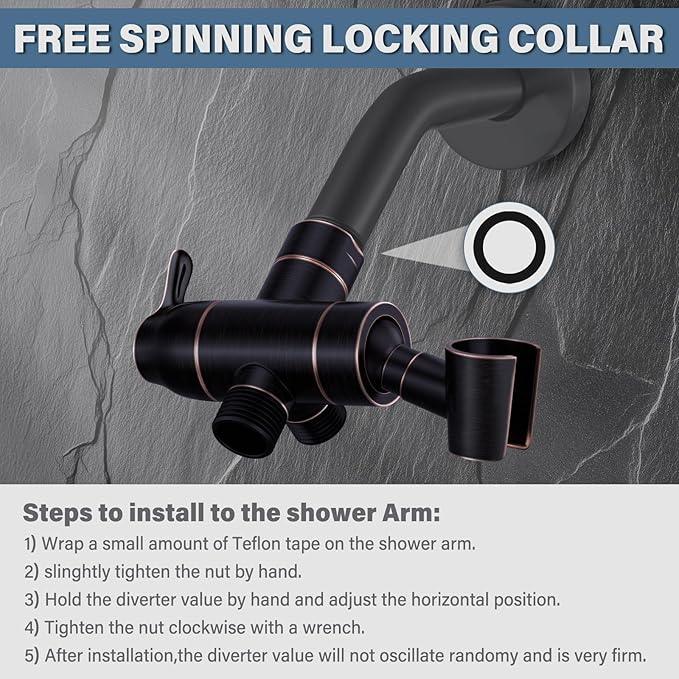 Shower Arm Diverter with Handshower Mount, G1/2 Brass 3 Way Diverter Valve Bathroom Universal Shower System Replacement for Handheld Shower and Fixed Shower Head, Oil Rubbed Bronze - ModernBath
