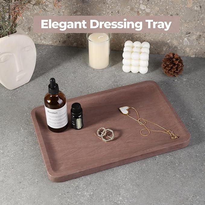 Karibiber Marble Vanity Tray, 11.8in Sandstone Bathroom Kitchen Tray for Countertop, Decorative Dresser Organizer, Perfume Storage, Jewelry Holder, Brown Stone Gift for Man - ModernBath