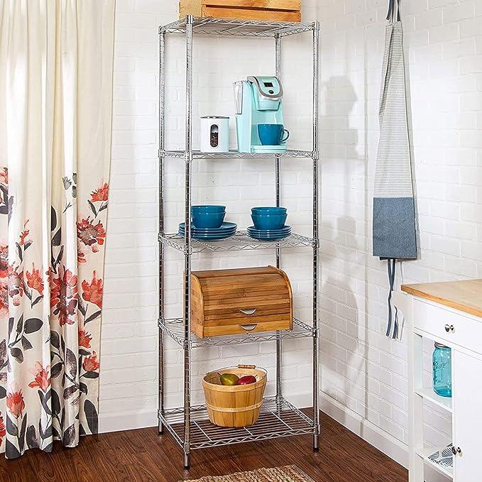 5 Tier Wire Shelving Unit, Height Adjustable Wire Shelves with NSF Certified, Narrow Metal Storage Rack Shelf Unit for Kitchen, Laundry, Bathroom, Pantry, Closet (18"D x 21.5"W x 71"H, Chrome) - ModernBath