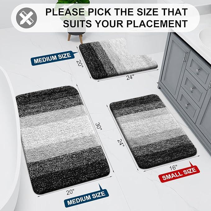 Arotive Microfiber Bathroom Rugs, Shaggy Soft and Absorbent Bath Rug, Non-Slip, Thick Plush Machine Washable Dry Bath Mats for Bathroom, Tub and Shower, 47x32, Black, Rectangular - ModernBath