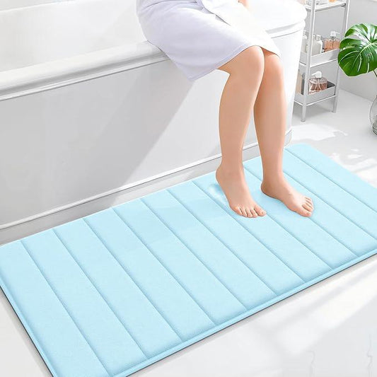OLANLY Memory Foam Long Bathroom Rugs Runner 47x24, Super Soft Absorbent Bath Mat, Quick Dry, Machine Washable Shower Floor Rugs, Bathmat Carpet, Bathroom Home Decor Accessories, Sky Blue - ModernBath