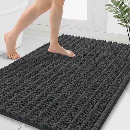 Smiry Bathroom Rugs Mat 40x32, Extra Soft Absorbent Chenille Bath Rugs, Non Slip Rubber Backing Machine Washable Quick Dry Bath Mats for Bathroom Floor, Tub, Shower, Home Decor Accessories, Dark Grey - ModernBath
