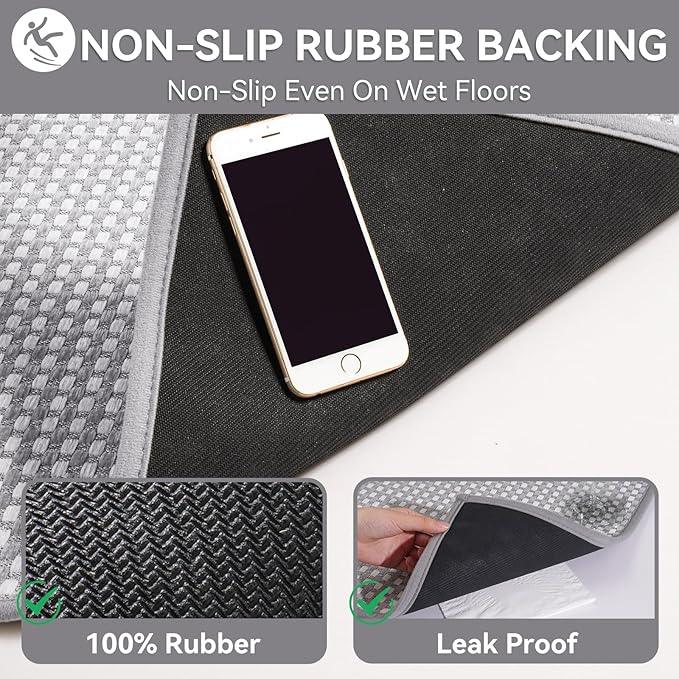 YDKGL Bath Mat Bathroom Rugs Non Slip Washable, Soft Braided Ultra Thin Bath Mat, Super Absorbent Quick Dry Bath Rug Shower Mat, Rubber Backing, Fit Under Door Bathroom Floor Tub, Gray 20" x 31" - ModernBath