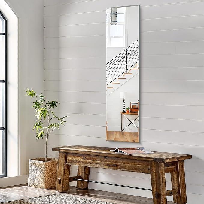 KOCUUY Frameless Full Length Mirror, 48" x 12" Beveled Bathroom Vanity Mirror, Large Rectangle Wall Mirror with Beveled Edge, Tempered Glass, Horizontal/Vertical - ModernBath