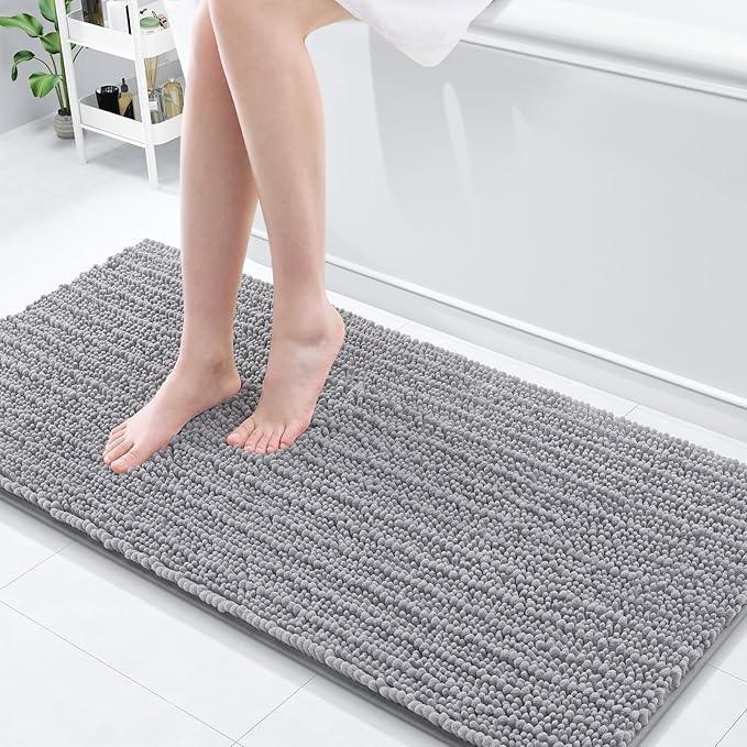 Arotive Luxury Chenille Bathroom Rug Mat, Extra Soft Thick Absorbent Shaggy Bath Rugs, Non-Slip Machine Wash Dry, Plush Bath Mats for Bathroom, Shower and Tub, 60x20, Grey - ModernBath
