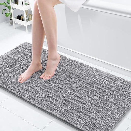 Arotive Luxury Chenille Bathroom Rug Mat, Extra Soft Thick Absorbent Shaggy Bath Rugs, Non-Slip Machine Wash Dry, Plush Bath Mats for Bathroom, Shower and Tub, 60x20, Grey - ModernBath