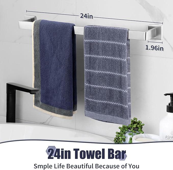 10-Pieces Brushed Nickel Bathroom Accessories Set, Stainless Steel Bathroom Hardware Set, Towel Racks for Bathroom Wall Mounted 24 Inch Bath Towel Bar Set. - ModernBath