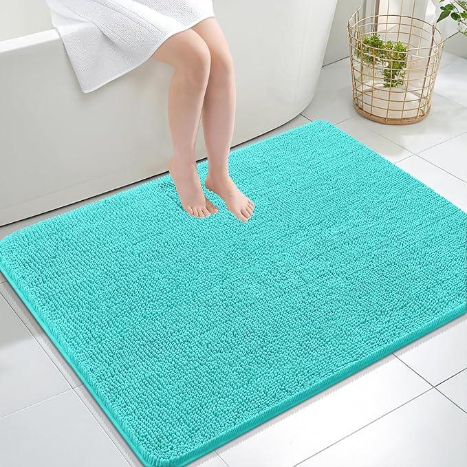 OLANLY Bathroom Rugs 40x32, Extra Soft Absorbent Chenille Bath Rugs, Rubber Backing Quick Dry, Machine Washable Bath Mats for Bathroom Floor, Tub and Shower, Home Decor Accessories, Teal - ModernBath