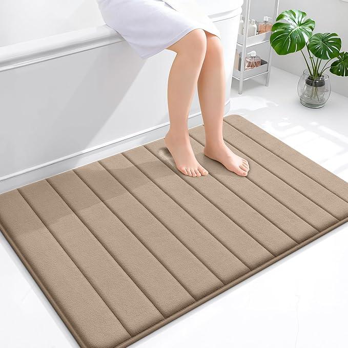 OLANLY Memory Foam Bath Mat 44x32, Super Soft Absorbent Bathroom Rugs, Quick Dry, Machine Washable Shower Floor Rugs, Bathmat Carpet, Bathroom Home Decor Accessories, Tan - ModernBath