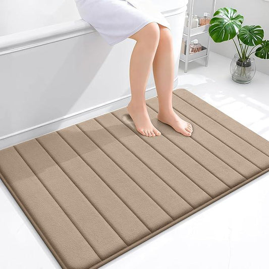 OLANLY Memory Foam Bath Mat 44x32, Super Soft Absorbent Bathroom Rugs, Quick Dry, Machine Washable Shower Floor Rugs, Bathmat Carpet, Bathroom Home Decor Accessories, Tan - ModernBath