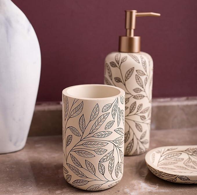 Hymmah Bathroom Accessories Set,Toothbrush Holder,Farmhouse Bathroom Decor,4 Pcs Resin Gift Set Apartment Necessities, Contain Toothbrush Cup,Soap Dispenser,Soap Dish,Tumbler - ModernBath