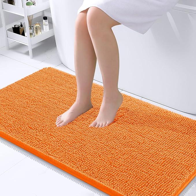 OLANLY Bathroom Rugs 44x24, Extra Soft Absorbent Chenille Bath Rugs, Rubber Backing Quick Dry, Machine Washable Bath Mats for Bathroom Floor, Tub and Shower, Home Decor Accessories, Orange - ModernBath