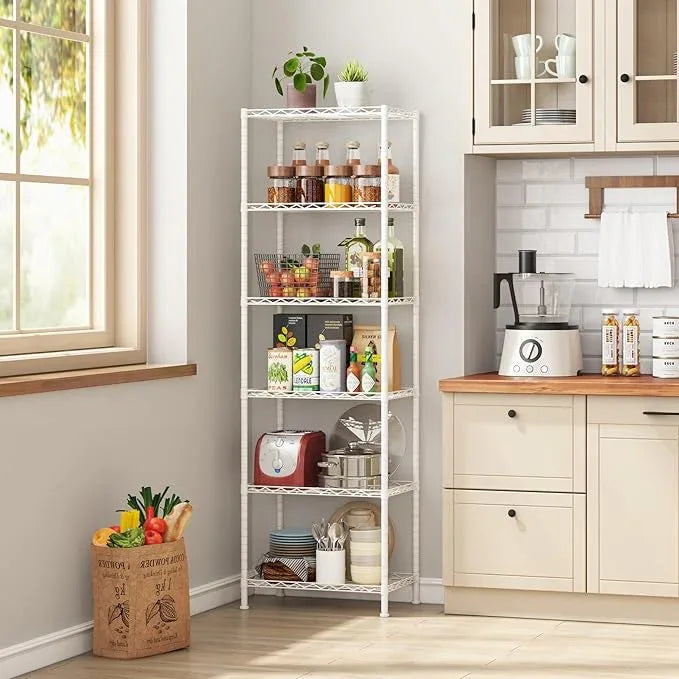 HOMEFORT 6-Shelving Unit, Adjustable Wire Shelving, Metal Wire Shelf Rack Organizer for Kitchen, Pantry, Closet, Bathroom, Laundry, White, 21" W x 11" D x 69" H - ModernBath