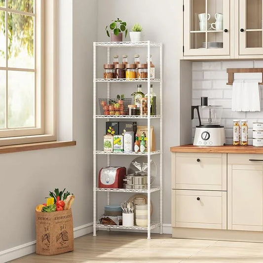 HOMEFORT 6-Shelving Unit, Adjustable Wire Shelving, Metal Wire Shelf Rack Organizer for Kitchen, Pantry, Closet, Bathroom, Laundry, White, 21" W x 11" D x 69" H - ModernBath