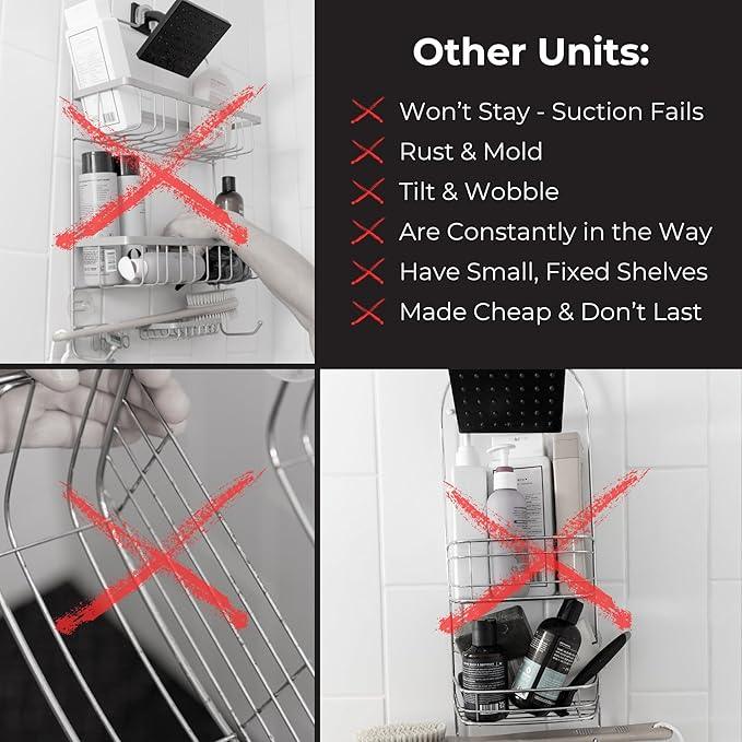 ShowerSMART Rust Resistant Hygienic Shower Caddy – Hanging Bathroom Organizer with Adjustable Shelves, Easy Clean Trays & Magnetic Hooks for DIY Remodels & Shower Niches - Black - ModernBath