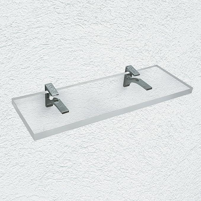 Clear Acrylic Shelves 11.5 inches, 3/4" Thick Transparent Wall Mounted Floating Shelves for Bedroom, Living Room, Bathroom, Kitchen -‎ with Screws and Chrome Finish Brackets, Pack of 2 - ModernBath