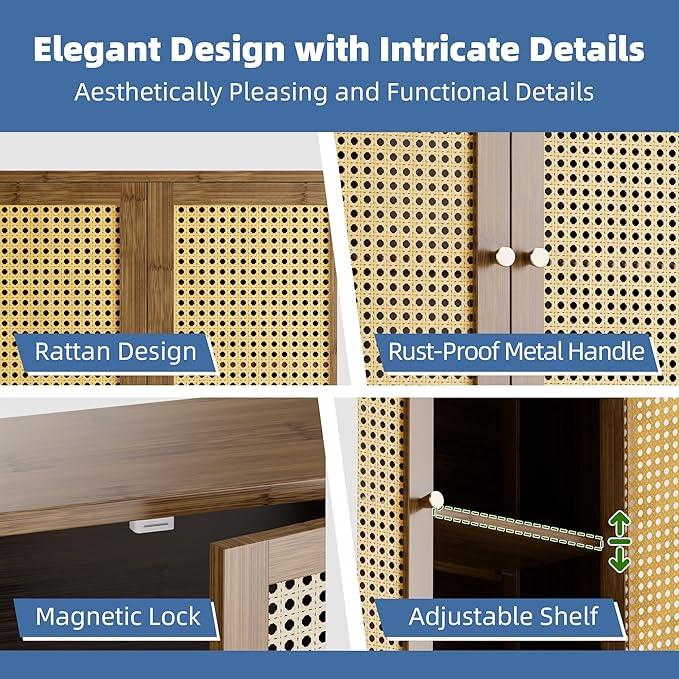 HITNET Bamboo Medicine Cabinet, Wall Mounted Bathroom Cabinet with Adjustable Shelf, Double Rattan Door Hanging Storage Organizer Over Toilet for Entryway, Laundry Room (Walnut) - ModernBath