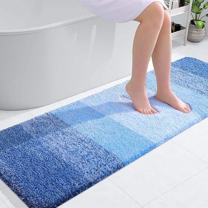 OLANLY Bathroom Runner Rugs 59x20, Extra Soft Absorbent Microfiber Bath Rugs, Rubber Backing, Quick Dry, Washable Bath Mats for Bathroom Floor, Tub and Shower, Home Decor Accessories, Light Royal Blue - ModernBath