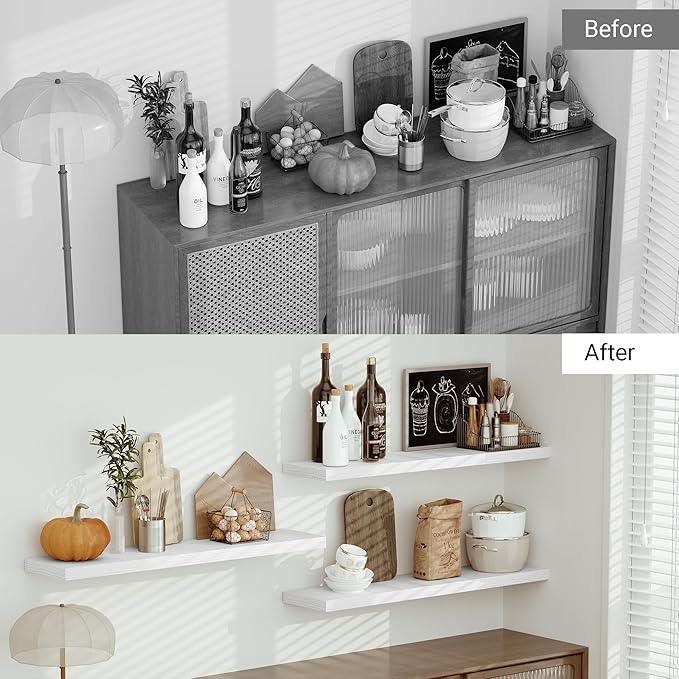 Vivelove Single Floating Shelves 48 Inches, 48 x 10 inch Deep x 1.8 in Thick, Long Wall Shelves Heavy Duty 80 lbs for Bedroom, Living Room, Kitchen, Office, Modern Shelf Book Home Decor, White - ModernBath