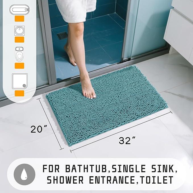 Yimobra Washable Bathroom Rugs, Super Soft & Absorbent Chenille Bath Mat for Floor & Carpet, Quick Dry Non Slip Bath Mat for Tub Shower, 32"x20",Teal Blue - ModernBath