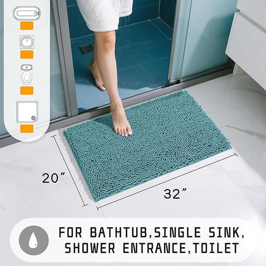 Yimobra Washable Bathroom Rugs, Super Soft & Absorbent Chenille Bath Mat for Floor & Carpet, Quick Dry Non Slip Bath Mat for Tub Shower, 32"x20",Teal Blue - ModernBath