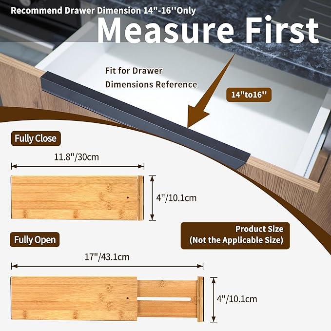 Utoplike Bamboo Dresser Drawer Dividers, 4'' High Adjustable Drawer Organizers for Clothing, Spring Loaded, Works in Kitchen, Bathroom, Bedroom, Drawer, Desk, 4 pcs - ModernBath