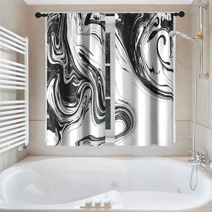 Culudea Marble Vintage Retro Shower Curtain Set, Aqua Gray Abstract Bathroom Window Waffle Cloth Waterproof Shower Curtain Set for Bathroom Decor - ModernBath