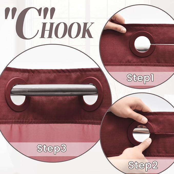 SORTTO No Hook Slub Textured Shower Curtain with Snap in Liner - Burgundy Fabric Outer Curtain & Waterproof Inner Liner, Hotel Style with See Through Top Window, 71x74 in - ModernBath