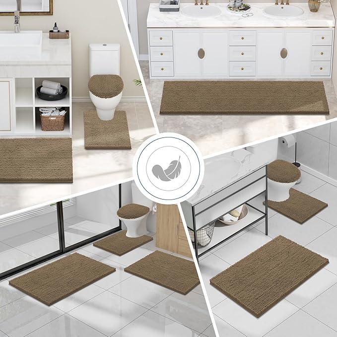 Smiry Luxury Chenille Bathroom Rugs 59x20, Extra Soft and Absorbent Shaggy Bath Mat, Machine Washable, Non-Slip Plush Carpet Runner for Tub, Shower, and Floor, Home Decor Accessories, Camel - ModernBath