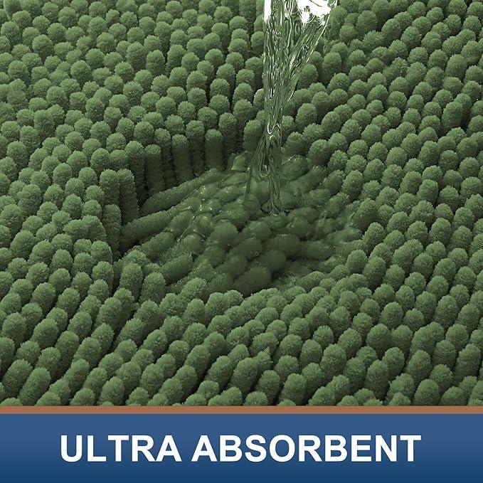 Smiry Luxury Chenille Bathroom Rugs 24x16, Extra Soft and Absorbent Shaggy Bath Mat, Machine Washable, Non-Slip Plush Carpet Runner for Tub, Shower, and Floor, Home Decor Accessories, Olive Green - ModernBath