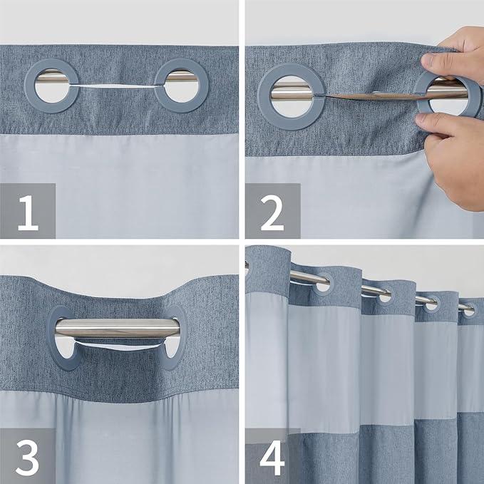 eachope Long No Hooks Needed Linen Textured Shower Curtain with Snap-in Fabric Liner Set,Blue Grey Hotel Luxury Decor Shower Curtains for Bathroom,Waterproof & Washable,71Wx80H - ModernBath